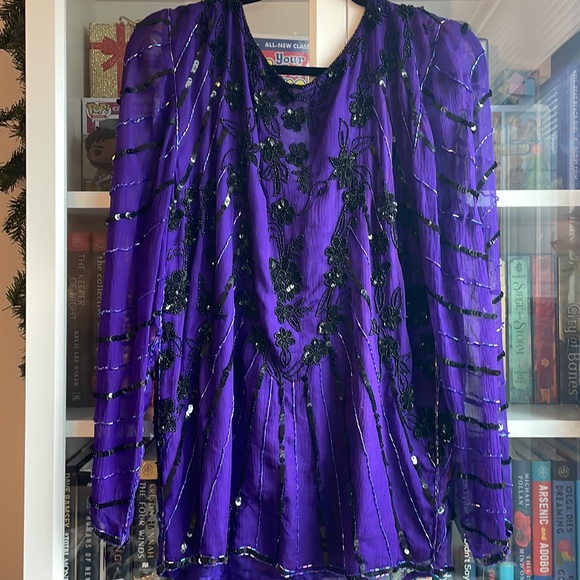 PURE SILK INDIGO EMBELLISHED TOP - Picture 4 of 13